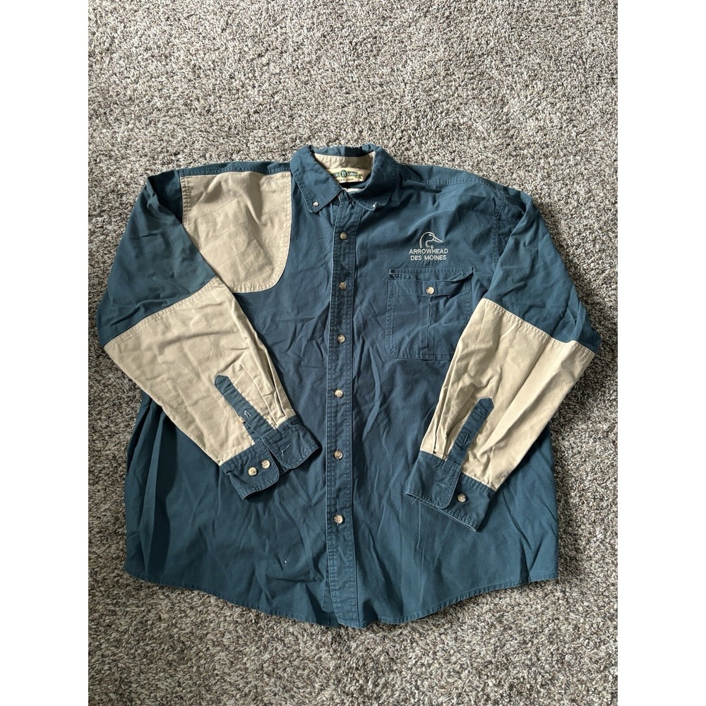 Bob Allen Shooting Shirt‎ Button Front Teal Green/Blue Tan Men's Size XL